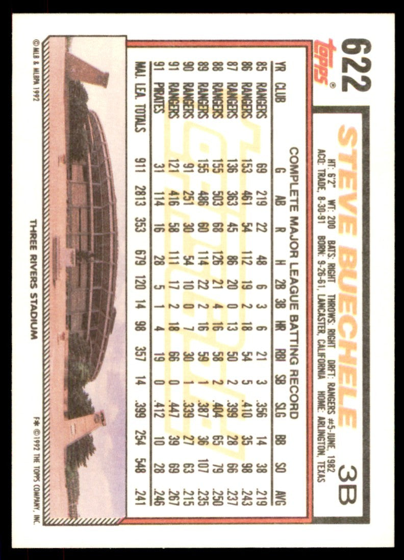 1992 Topps Gold Winners Steve Buechele . Pittsburgh Pirates #622