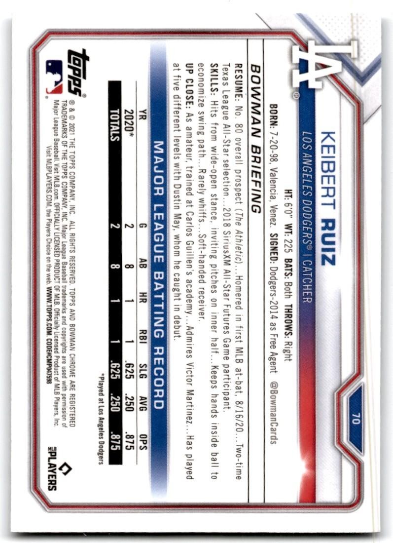 2021 Bowman Chrome. Keibert Ruiz Rookie B Baseball Cards #70