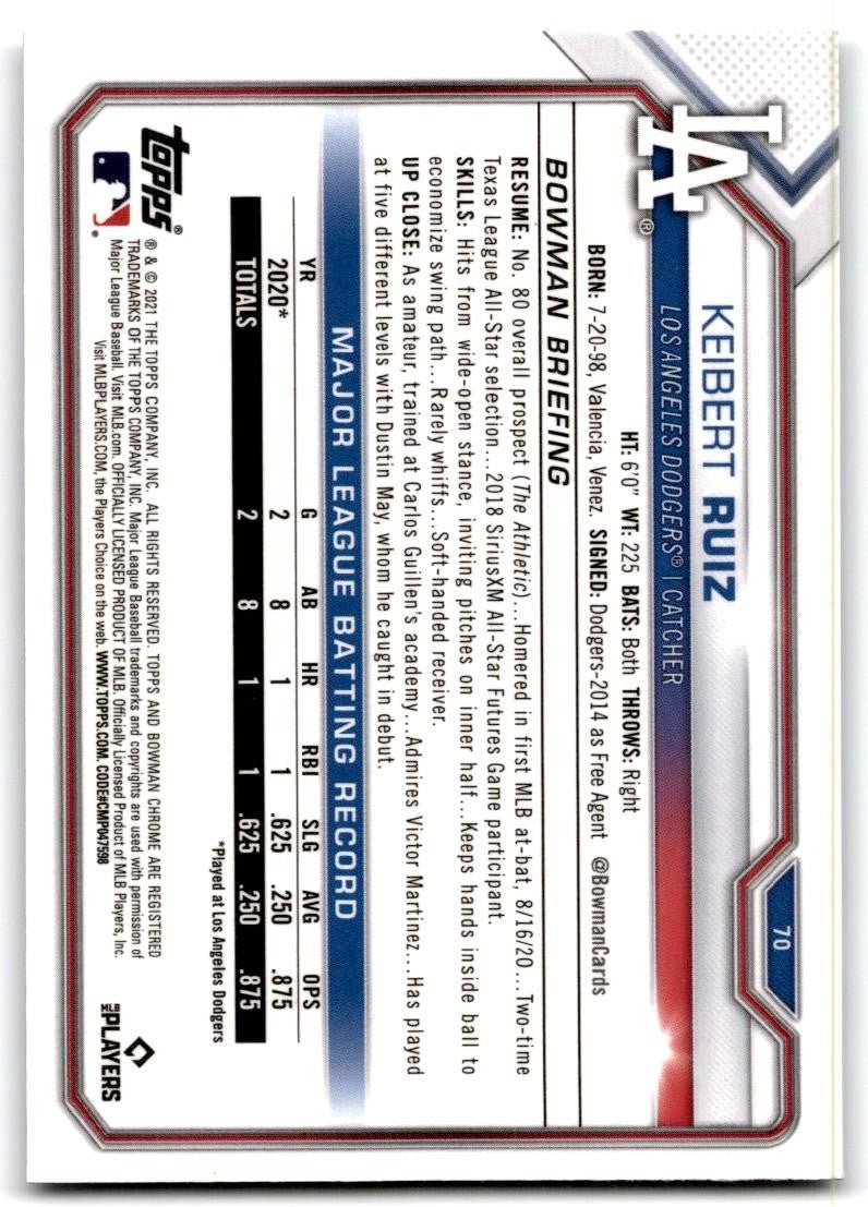 2021 Bowman Chrome. Keibert Ruiz Rookie A Baseball Cards #70