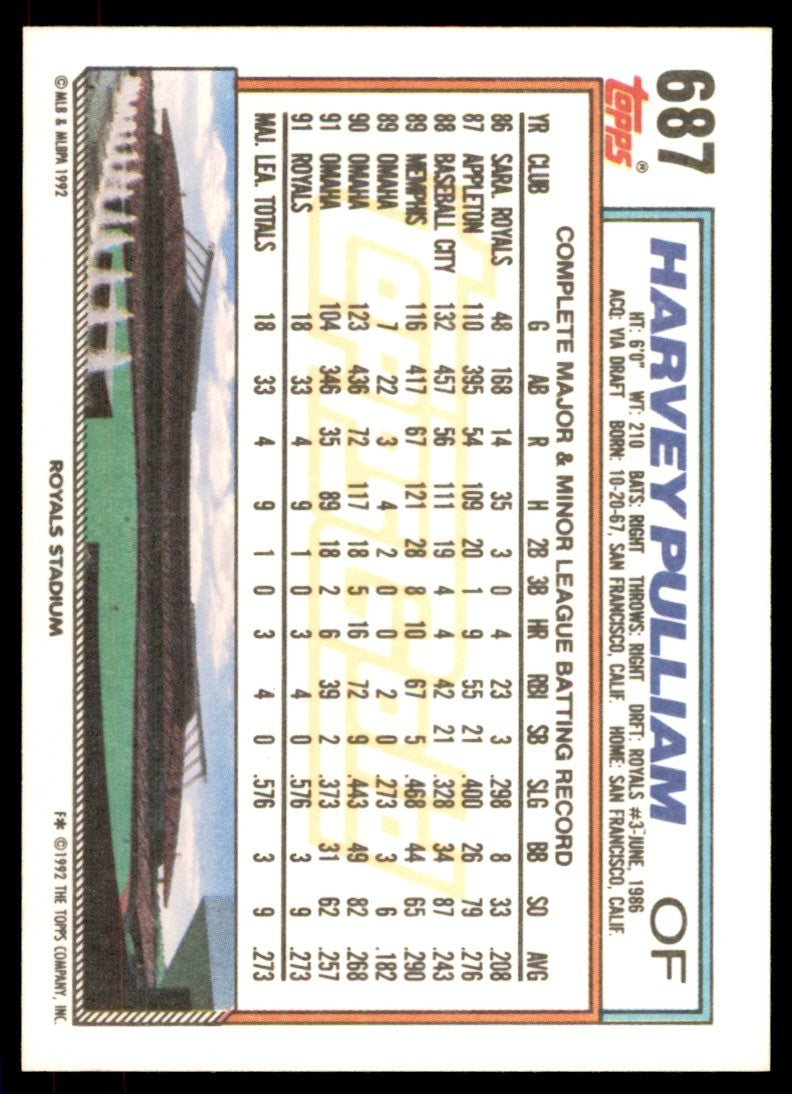 1992 Topps Gold Winners Harvey Pulliam . Kansas City Royals #687
