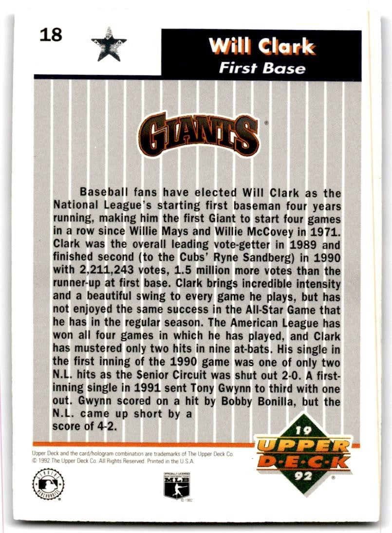 1992 Upper Deck FanFest Will Clark Baseball Cards #18