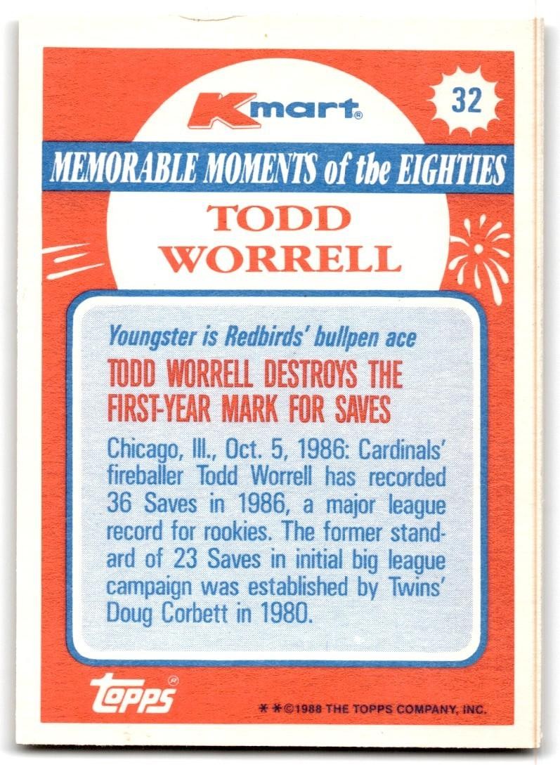 1988 Topps Kmart Todd Worrell Baseball Cards #32