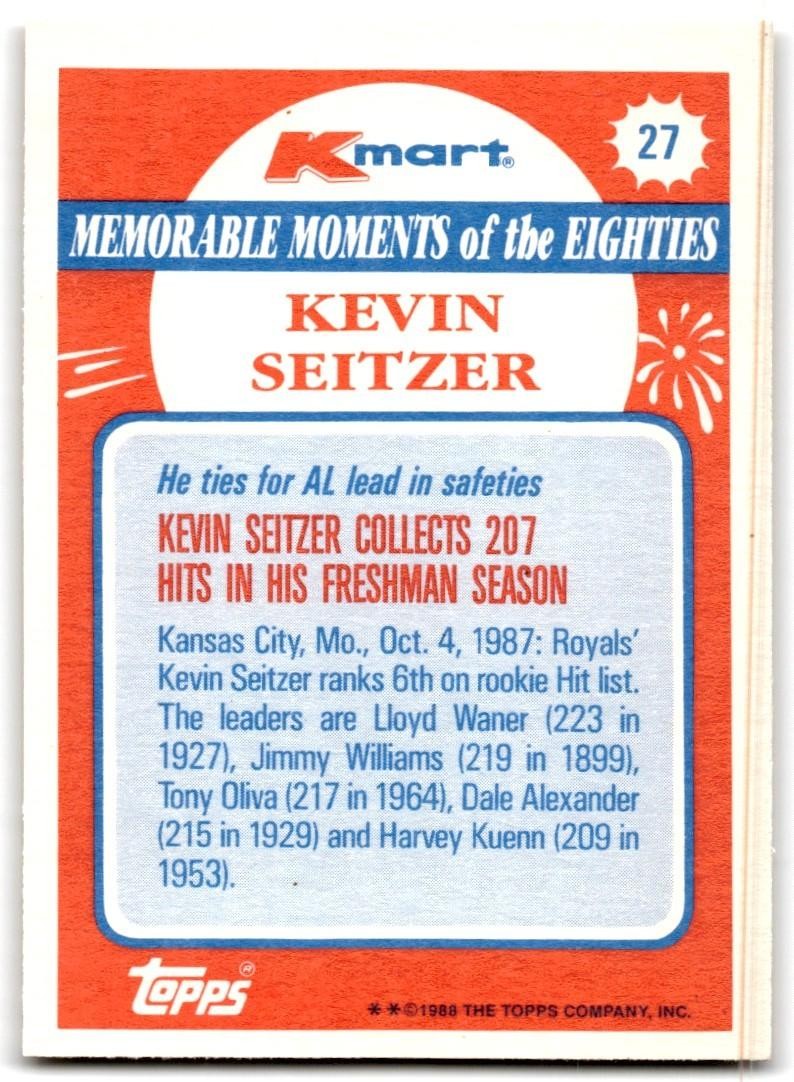 1988 Topps Kmart Kevin Seitzer Baseball Cards #27
