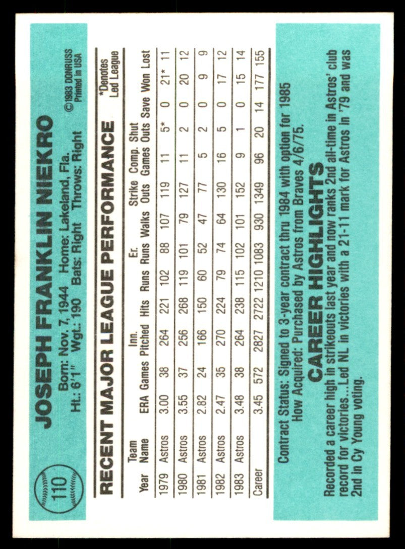 1984 Donruss Joe Niekro . Houston Astros #.110