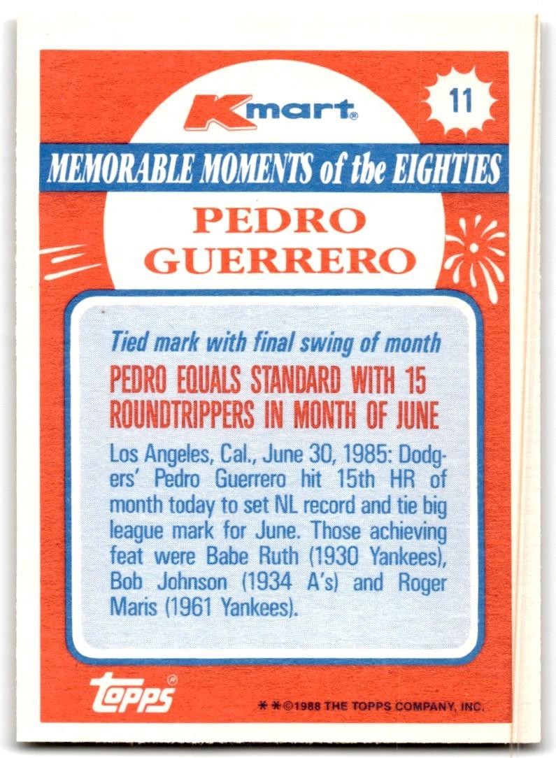 1988 Topps Kmart Pedro Guerrero Baseball Cards #11