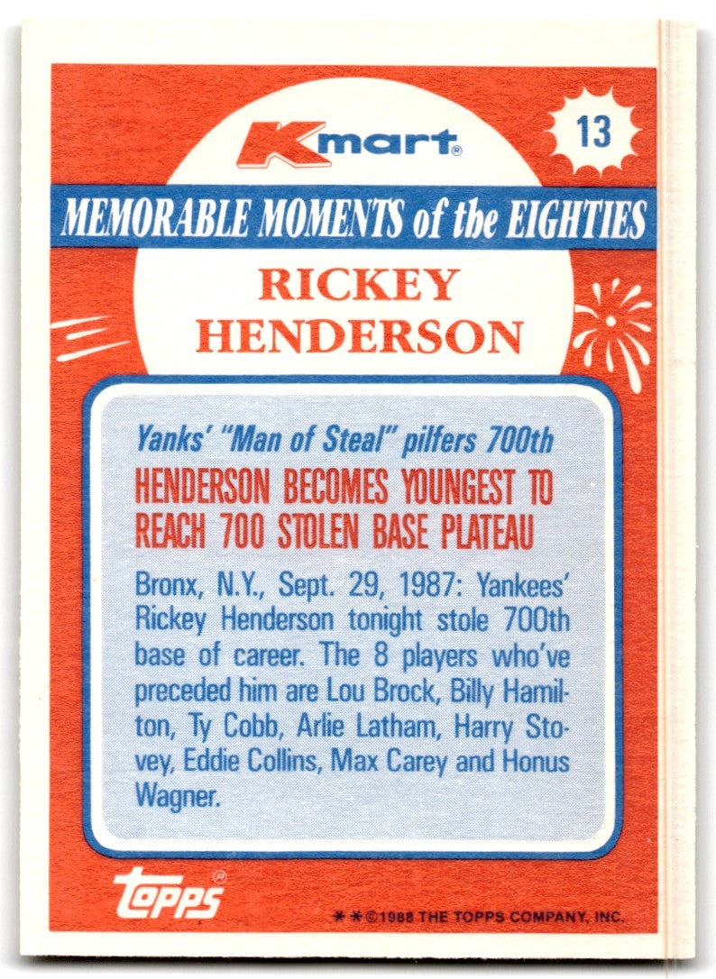 1988 Topps Kmart Rickey Henderson B Baseball Cards #13