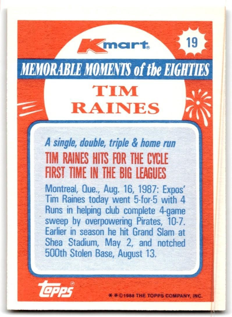 1988 Topps Kmart Tim Raines B Baseball Cards #19