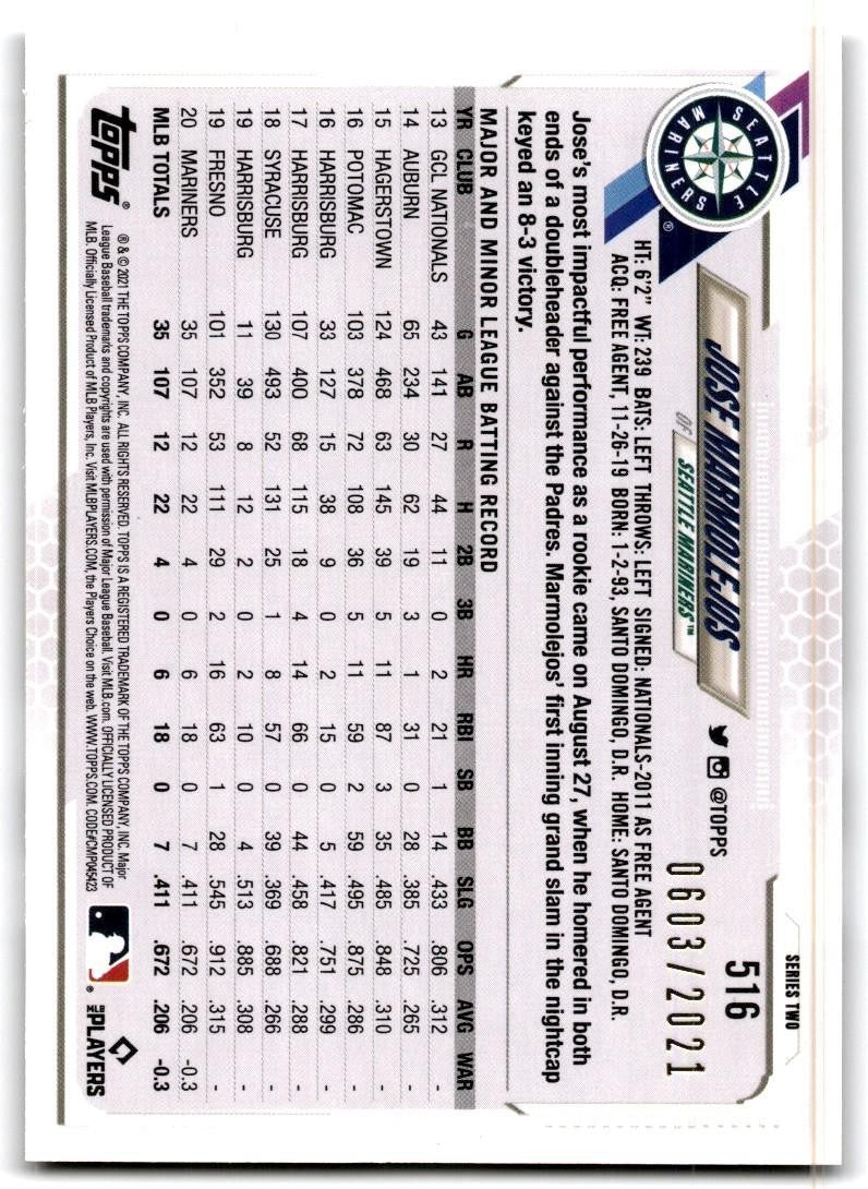 2021 Topps Jose Marmolejos Rookie  Baseball Cards #516
