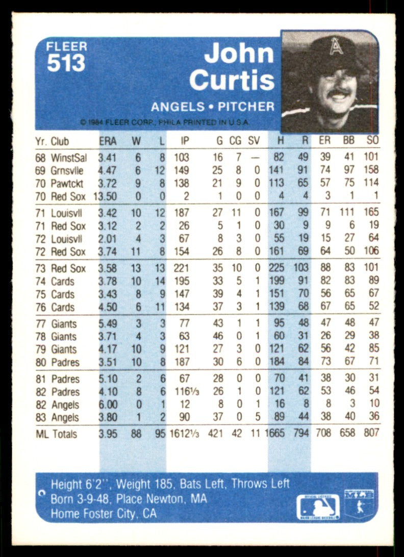 1984 Fleer MLB John Curtis . California Angels #513