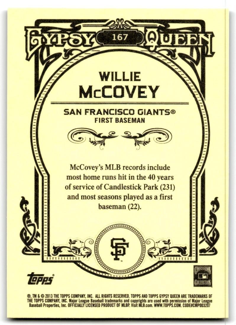 2013 Topps Gypsy Queen Willie McCovey Baseball Cards #167
