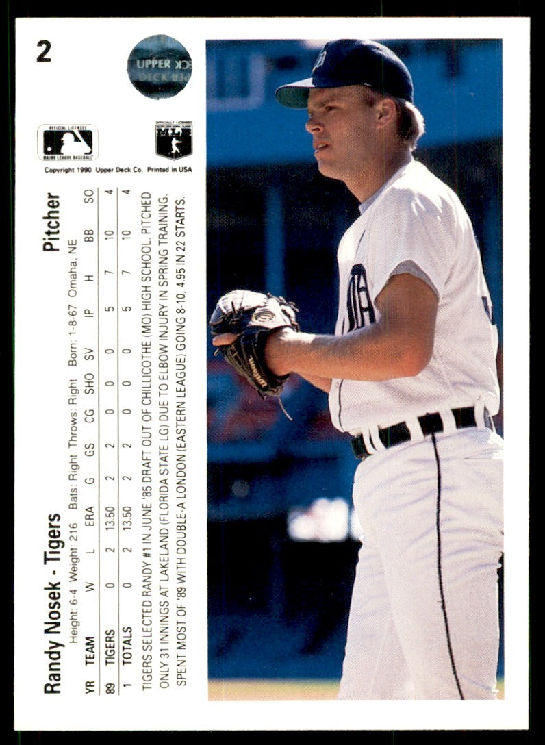 1990 Upper Deck Randy Nosek Rookie . Detroit Tigers #2