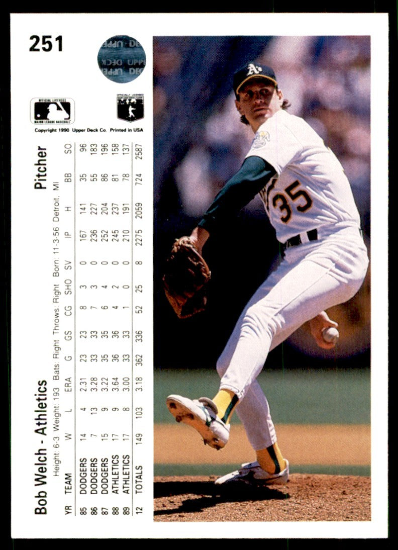 1990 Upper Deck Bob Welch . Oakland Athletics #251
