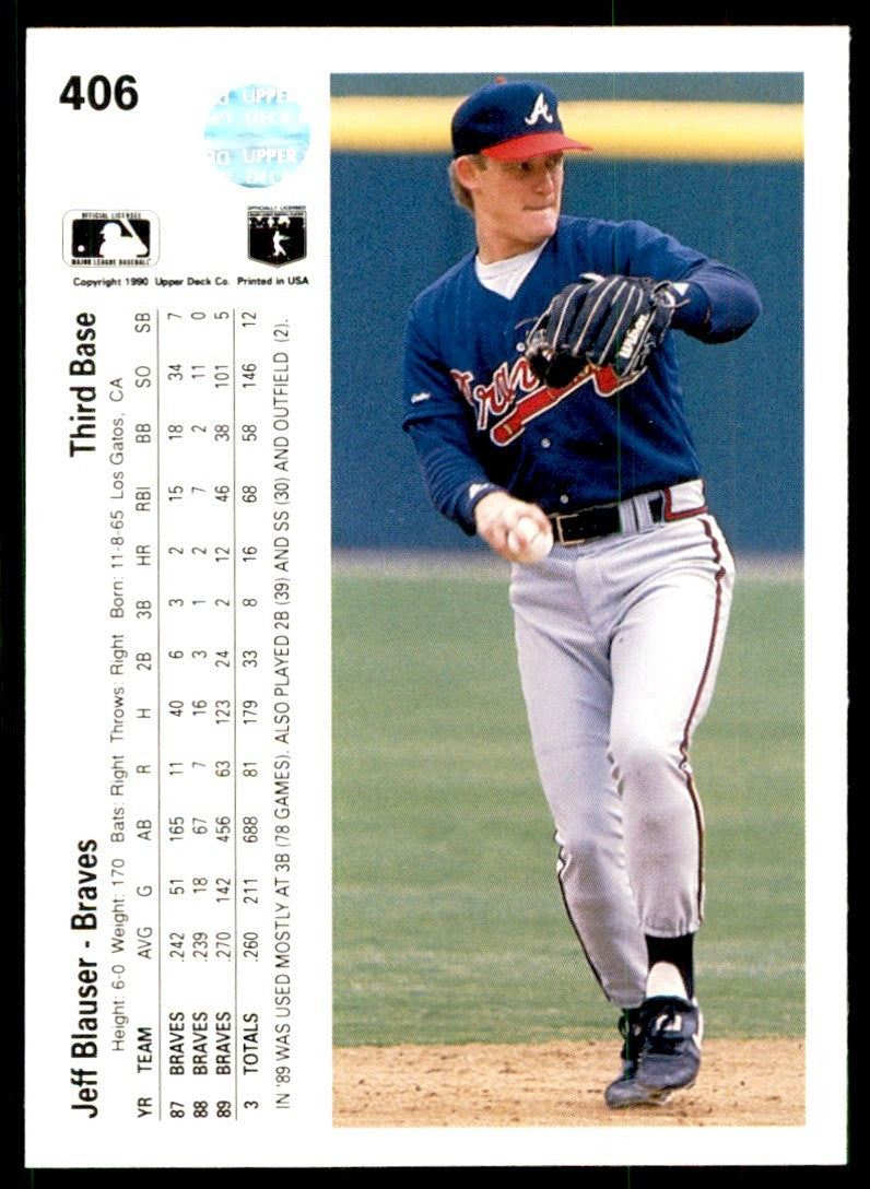 1990 Upper Deck Jeff Blauser . Atlanta Braves #406