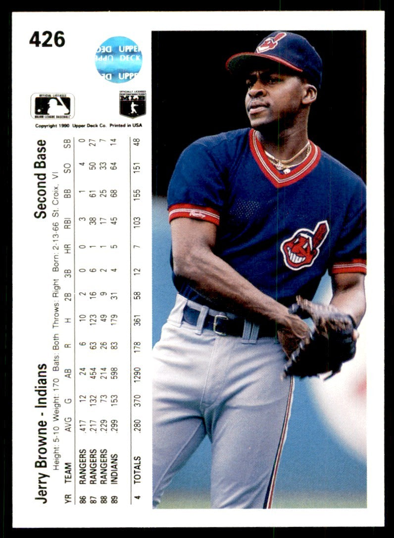 1990 Upper Deck Jerry Browne . Cleveland Indians #426