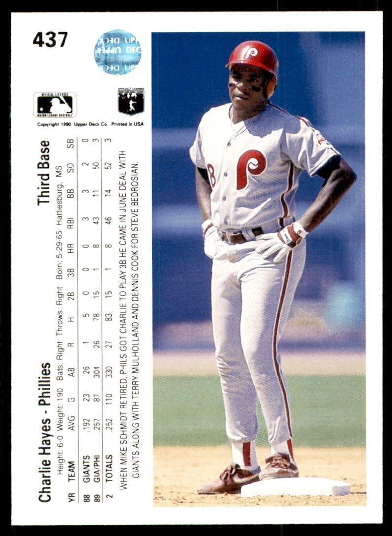 1990 Upper Deck Charlie Hayes . Philadelphia Phillies #437