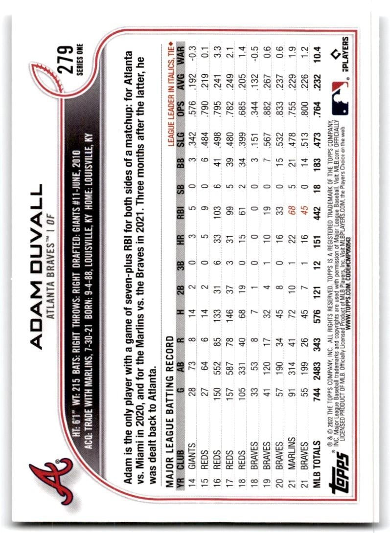 2022 Topps Adam Duvall  Baseball Cards #279