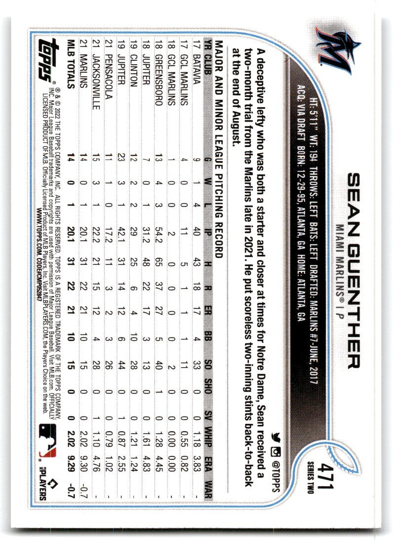 2022 Topps Sean Guenther Baseball Cards #471