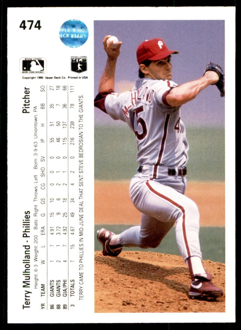 1990 Upper Deck Terry Mulholland . Philadelphia Phillies #474