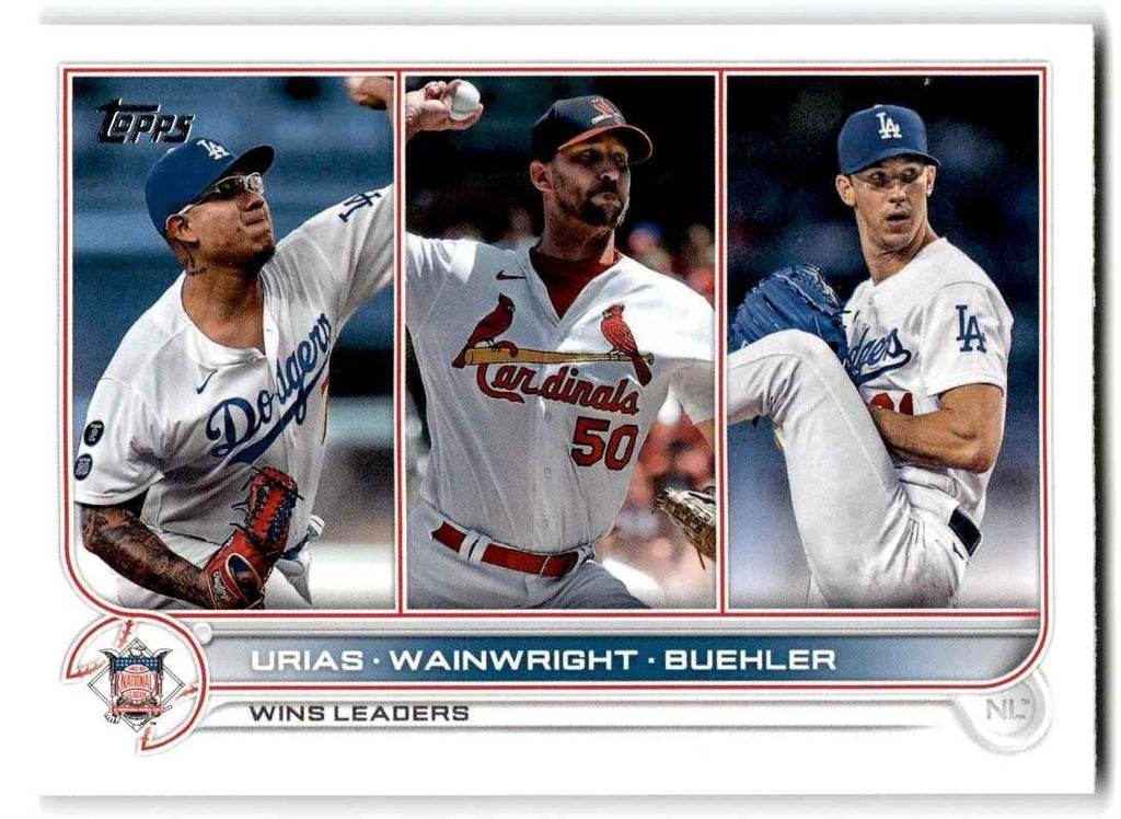 2022 Topps NL Wins Leaders (Julio Urias/Adam Wainwright/Walker Buehler) Baseball