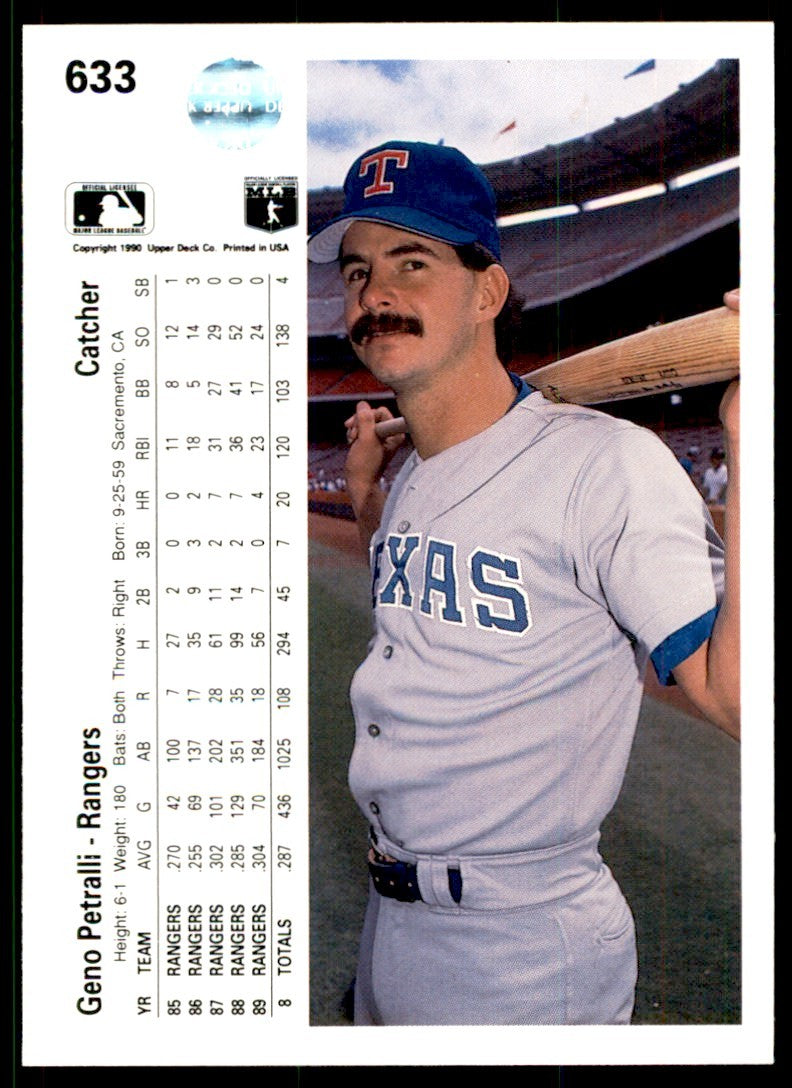 1990 Upper Deck Geno Petralli . Texas Rangers #633