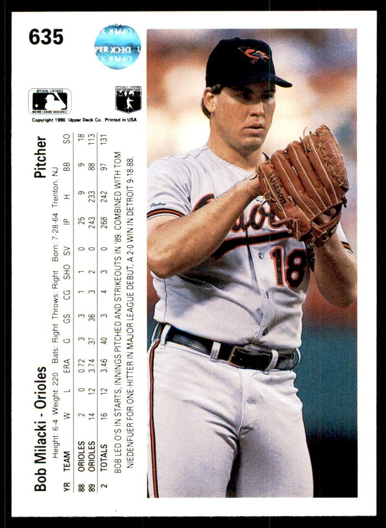 1990 Upper Deck Bob Milacki . Baltimore Orioles #635