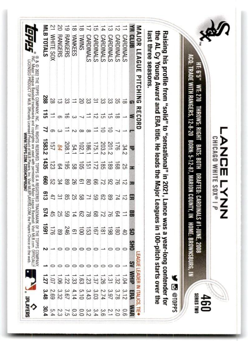 2022 Topps. Lance Lynn Baseball Cards #460