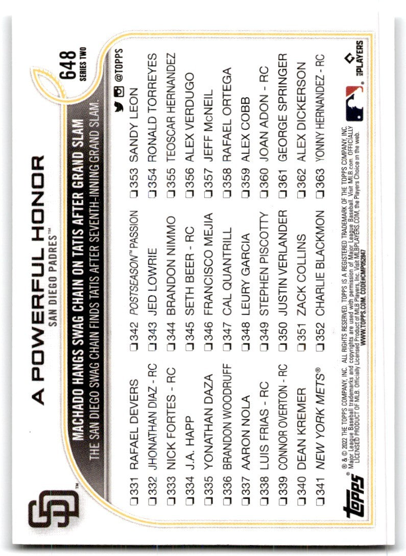 2022 Topps' A Powerful Honor A Baseball Cards #648