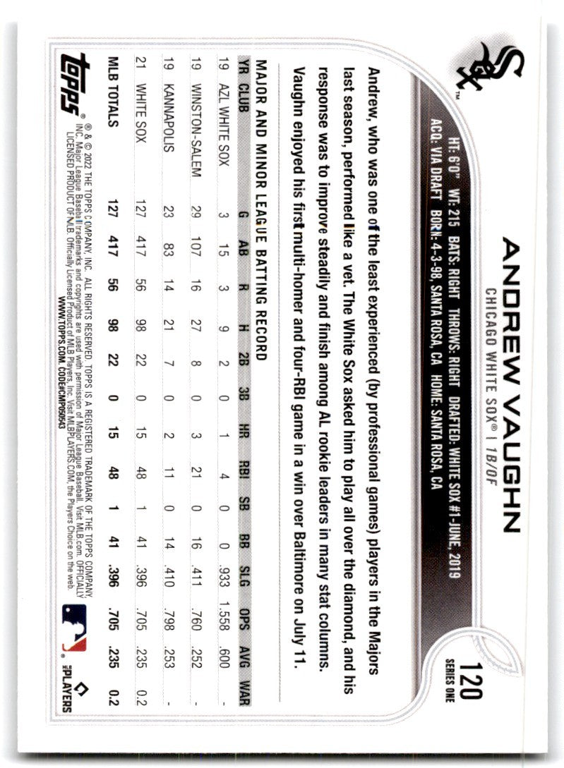 2022 Topps\ Andrew Vaughn A Baseball Cards #120
