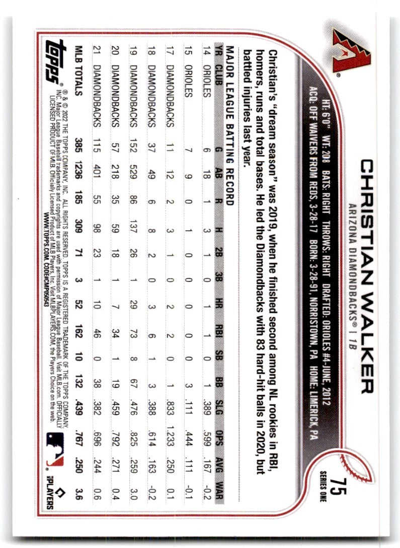 2022 Topps\ Christian Walker Baseball Cards #75