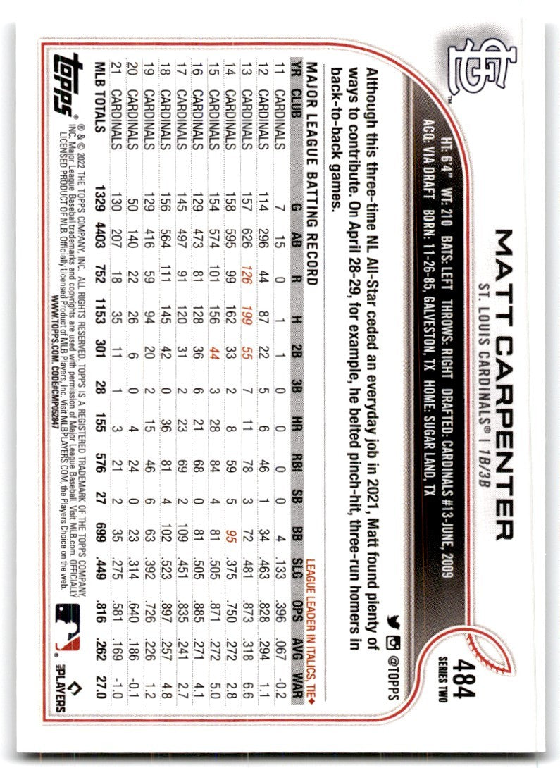 2022 Topps\ Matt Carpenter Baseball Cards #484