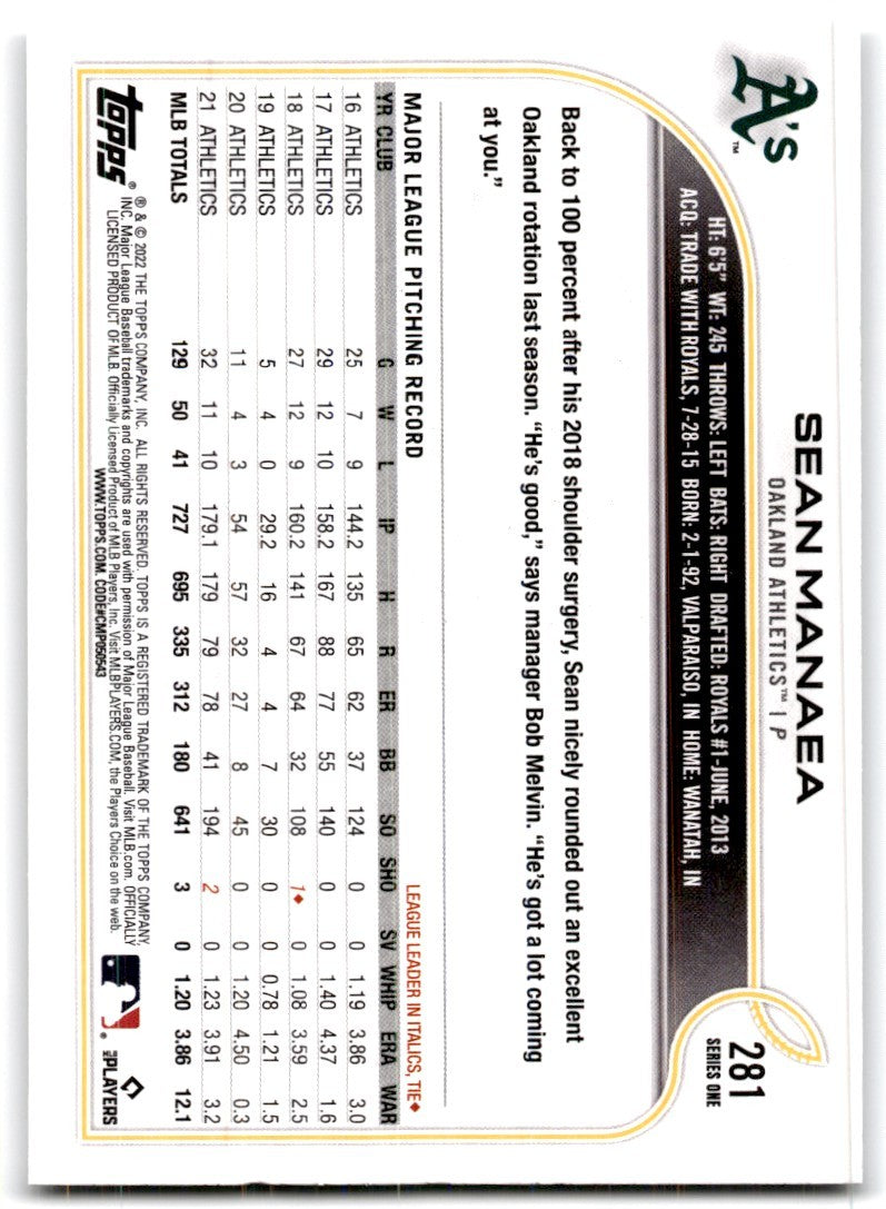 2022 Topps\ Sean Manaea Baseball Cards #281