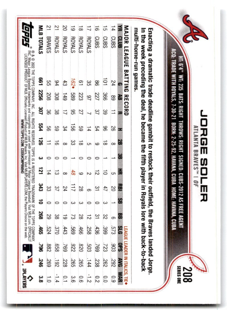 2022 Topps\ Jorge Soler Baseball Cards #208