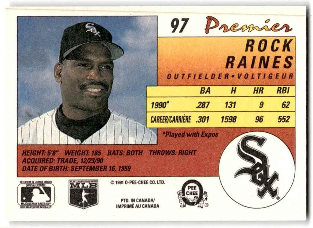 1991 O-Pee-Chee Premier Tim Raines Baseball Cards #97