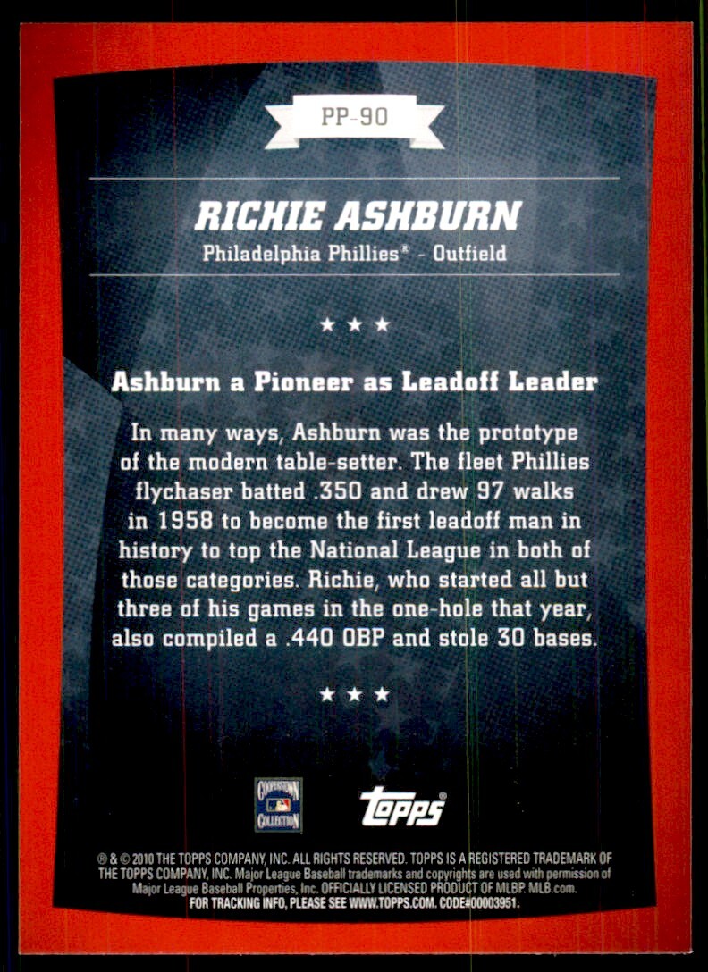 2010 Topps Peak Performance Richie Ashburn . Philadelphia Phillies #PP-90.