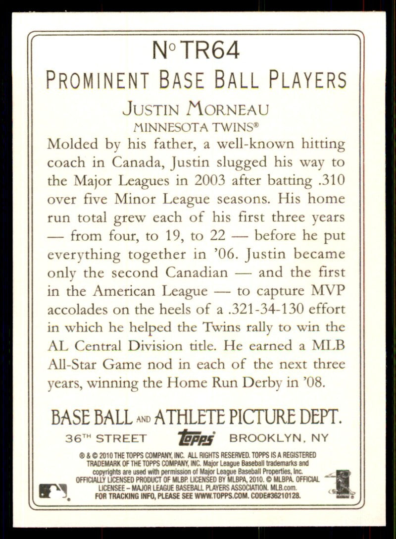 2010 Topps Turkey Red. Justin Morneau . Minnesota Twins #TR64