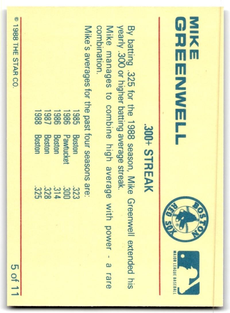 1988 Star Mike Greenwell A Baseball Cards #5