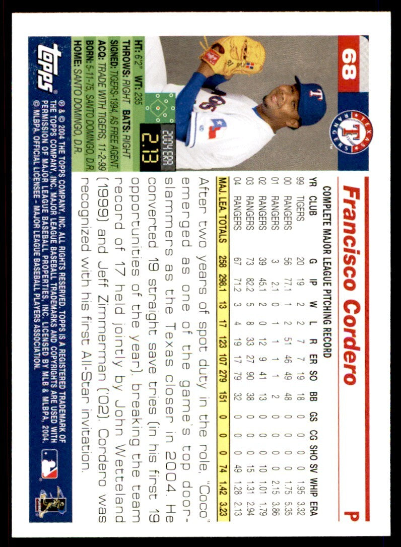 2005 Topps. Francisco Cordero . Texas Rangers #68