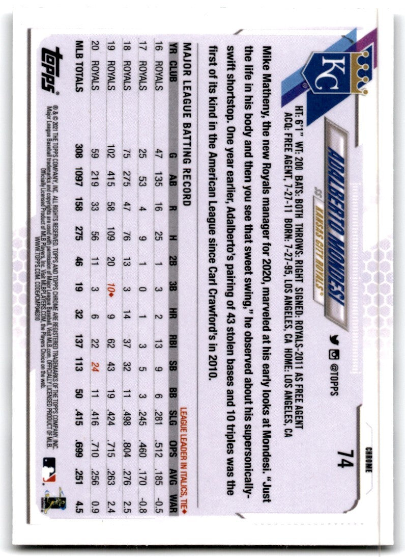 2021 Topps Chrome Adalberto Mondesi Baseball Cards #74