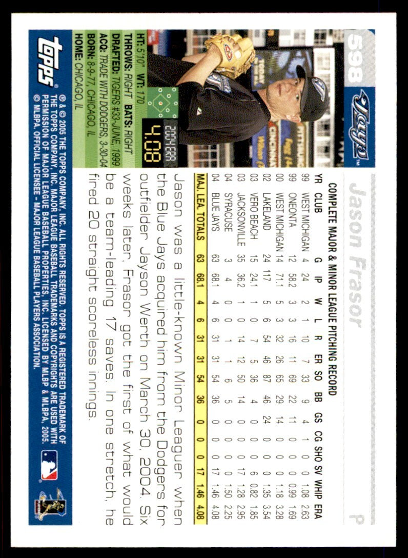 2005 Topps Jason Frasor . Toronto Blue Jays #598