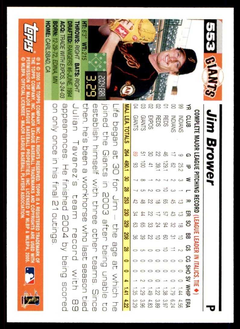2005 Topps Jim Brower . San Francisco Giants #553