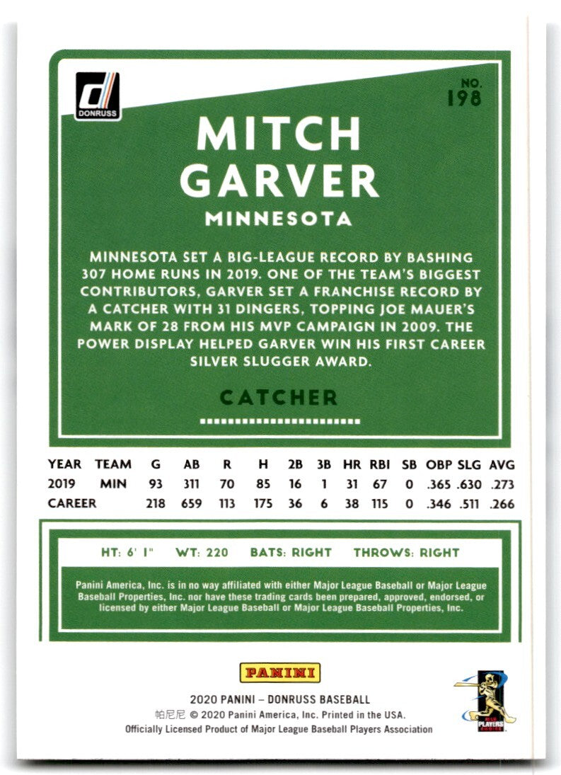 2020 Donruss Mitch Garver Baseball Cards #198