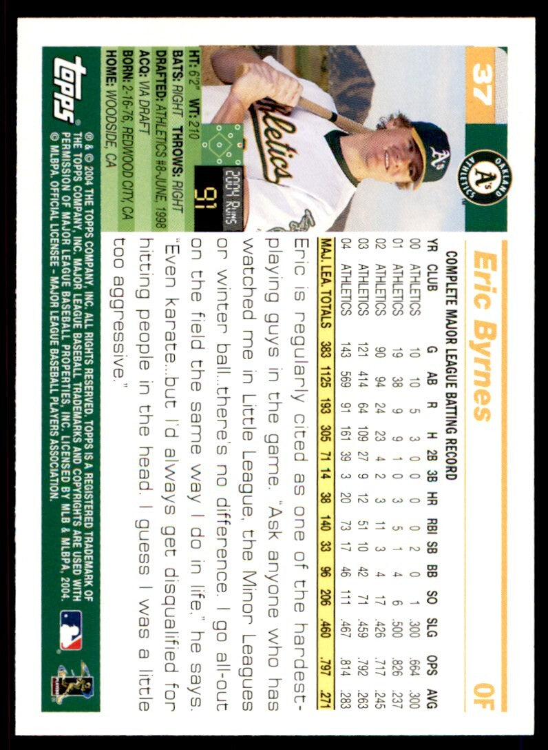 2005 Topps Baseball Eric Byrnes . Oakland Athletics #37