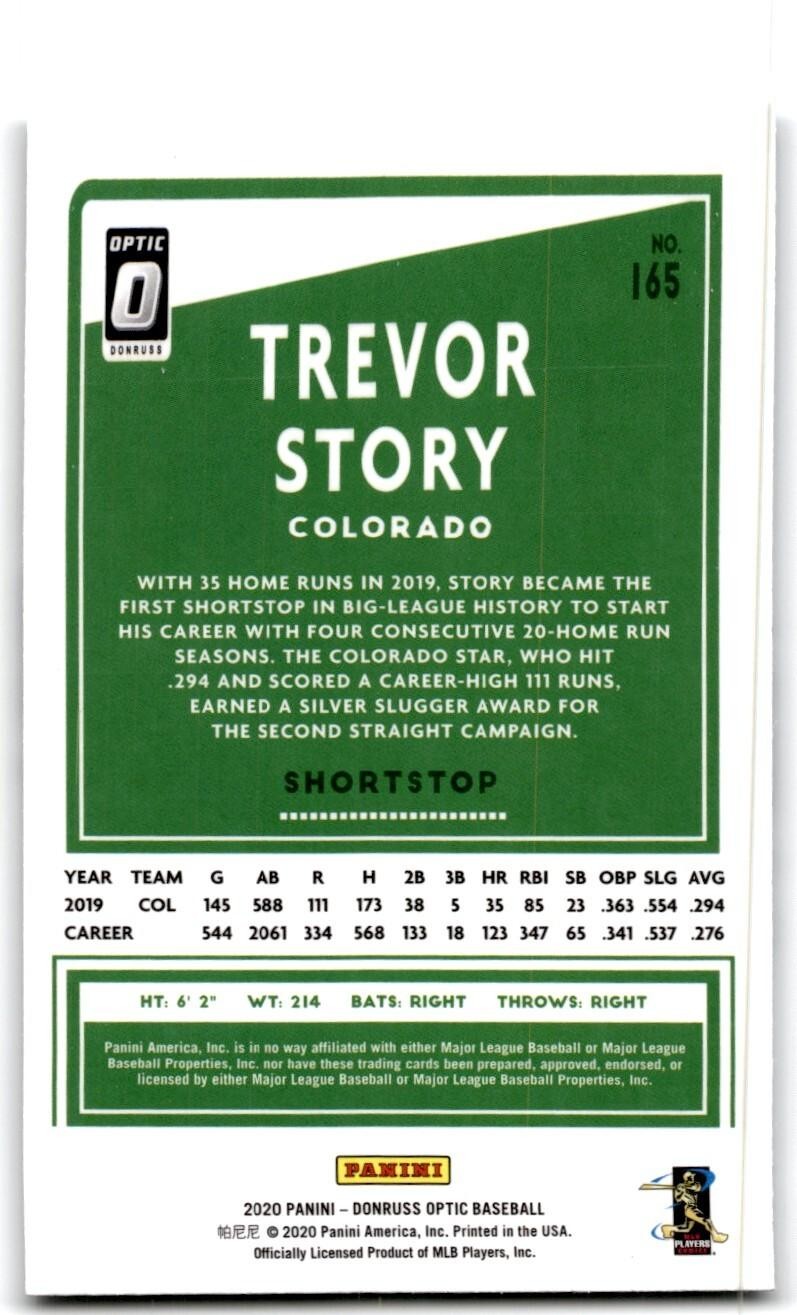 2020 Donruss Optic Trevor Story Baseball Cards #165