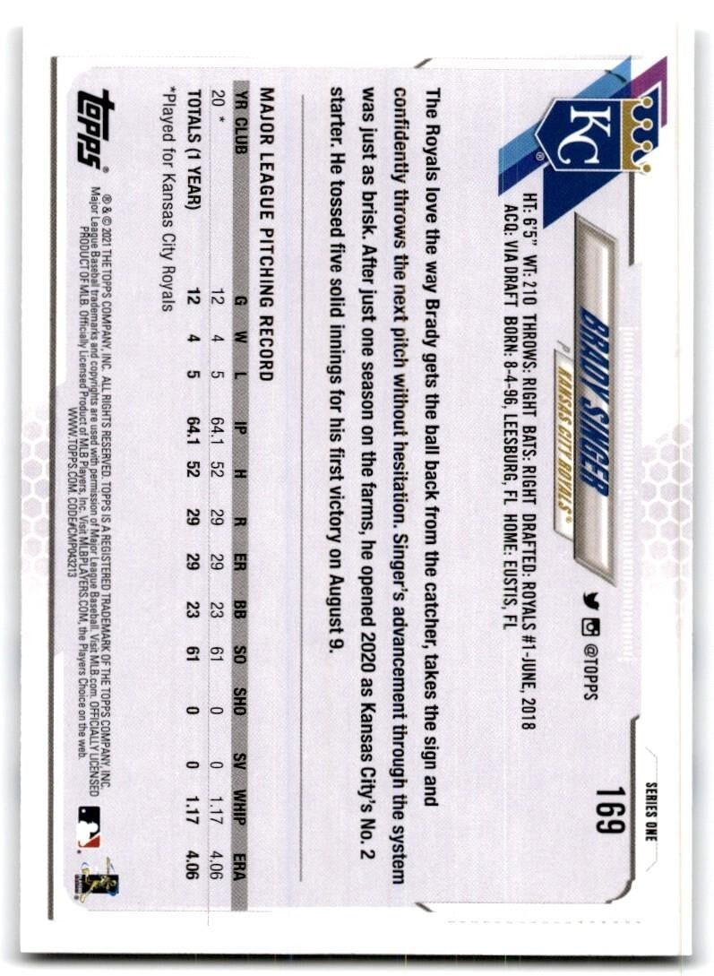 2021 Topps Brady Singer Rookie Baseball Cards #169