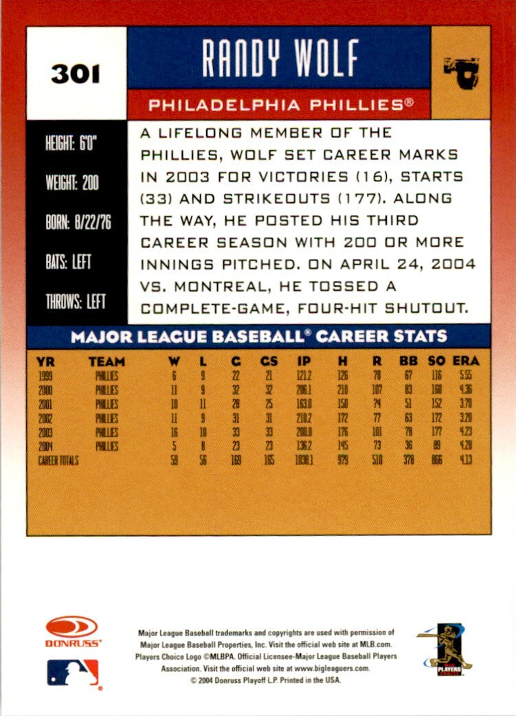 2005 Donruss Randy Wolf . Philadelphia Phillies #301