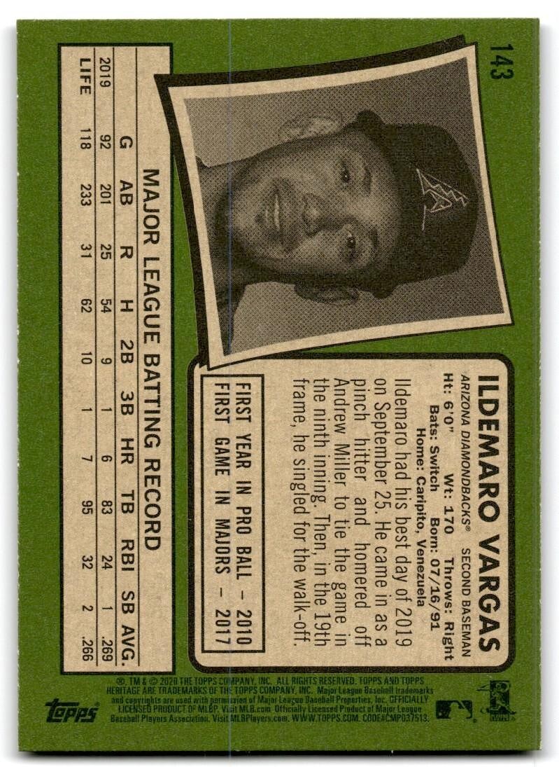 2020 Topps Heritage Ildemaro Vargas Baseball Cards #143