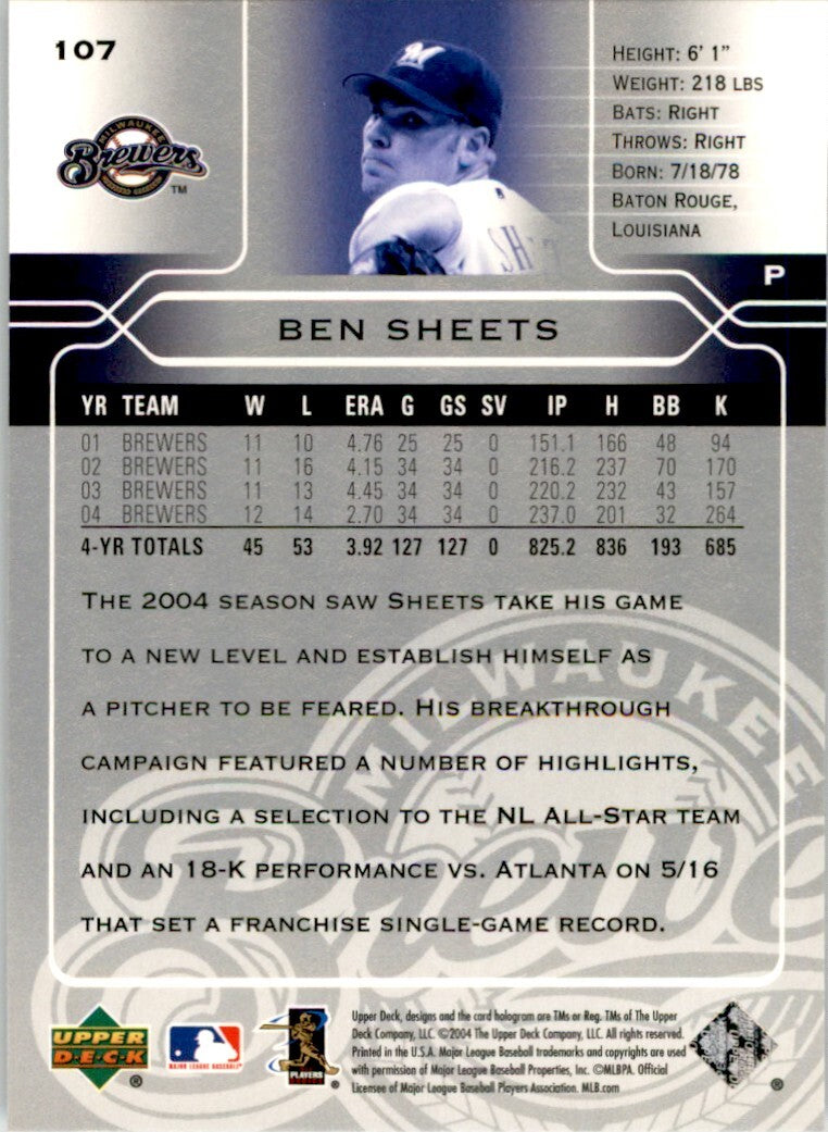 2005 Upper Deck Ben Sheets . Milwaukee Brewers #107
