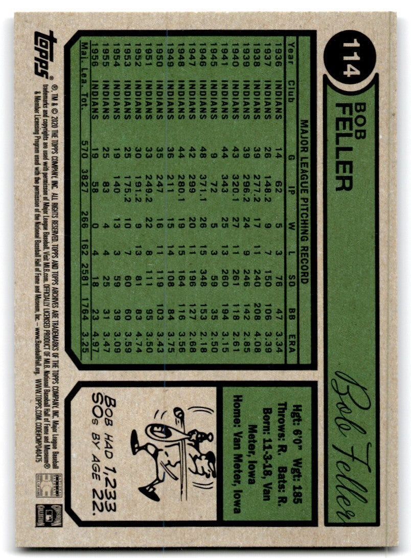 2020 Topps Archives Bob Feller Baseball Cards #114