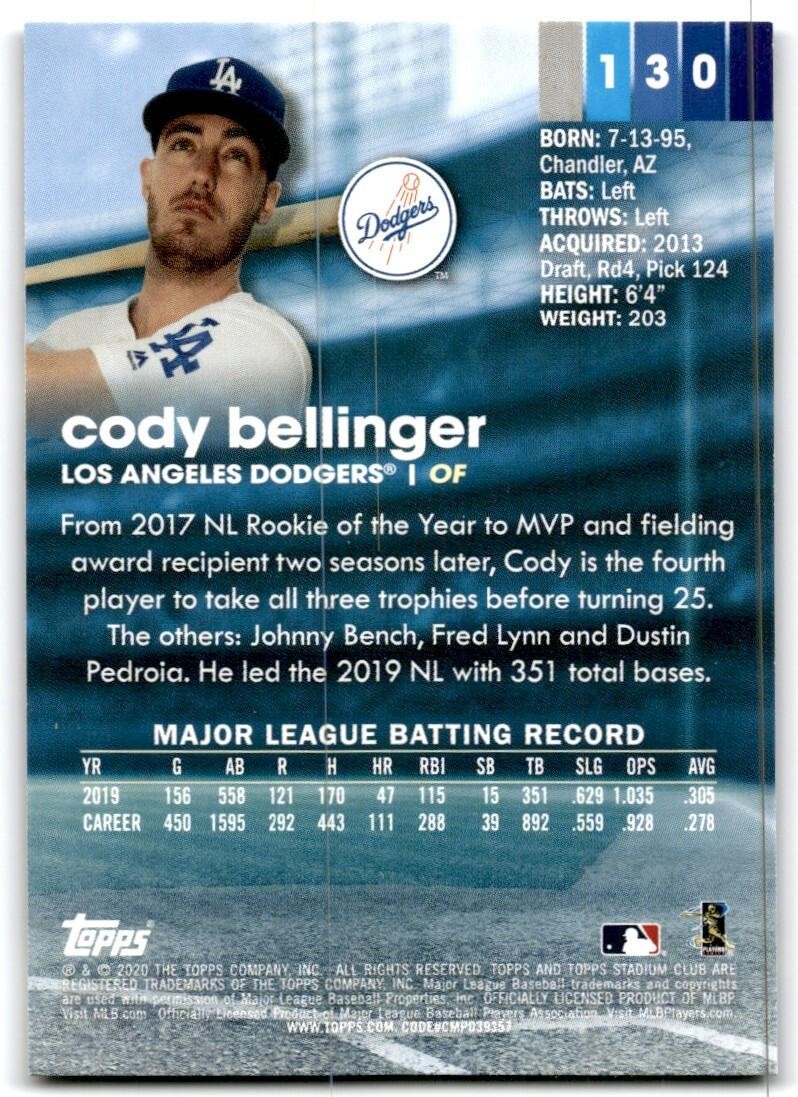 2020 Topps Stadium Club Cody Bellinger B Baseball Cards #130