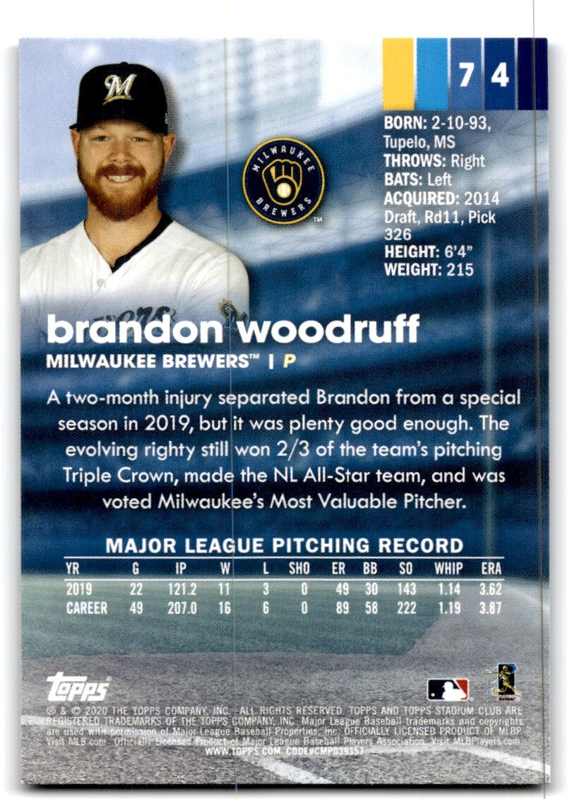2020 Topps Stadium Club Brandon Woodruff Baseball Cards #74